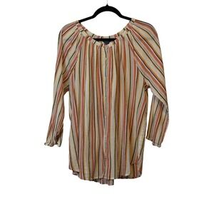 CHAPS Womens XL‎ Striped Button Down Long Sleeve Gauze Tunic Top #